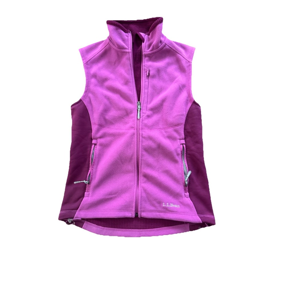 LL Bean Fleece Vest Womens XS Pink Excellent Full Zip Quilted‎ Sleeveless
